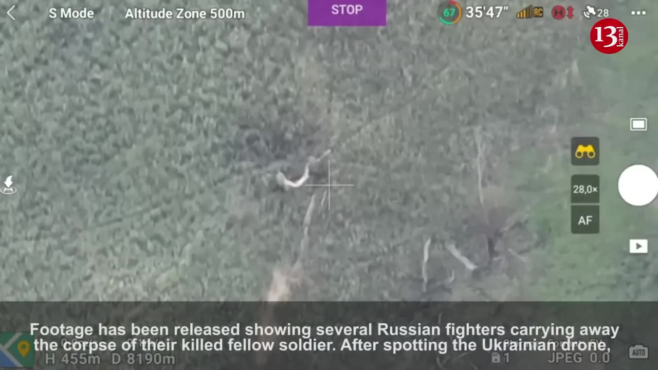 Spotting the drone, Russians run into forest, abandoning their fellow soldiers’ corpses