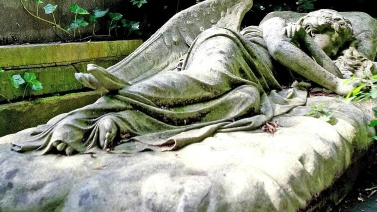 Highgate Cemetery's Grim Embrace: Gravestones & Haunting Angel Statue