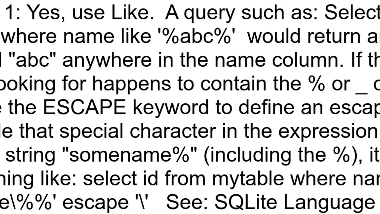 How to search for a substring in SQLite
