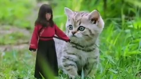 A cute cat and girl