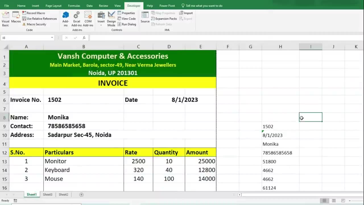 Automatic Invoice in Excel | Create Invoice Bill in Excel | MS Excel