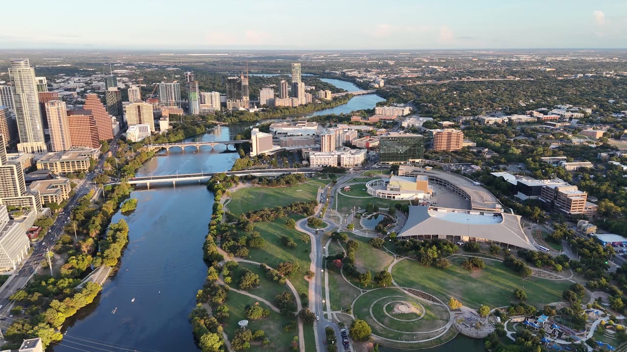 Town Lake & downtown views, just before the Austin City Limits music festival in Zilker Park.
