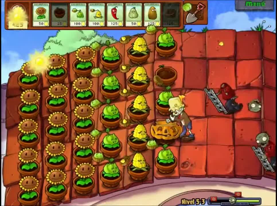 Plants vs Zombies Aventura Tejado Nivel 5 3