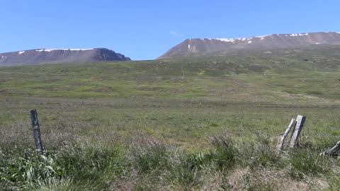 Iceland Eyjafordur Valley with fence posts c