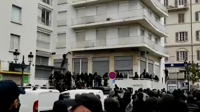 Earlier in the evening, Corsica, France rioters attacked and set fire to the public finance building in Bastia.