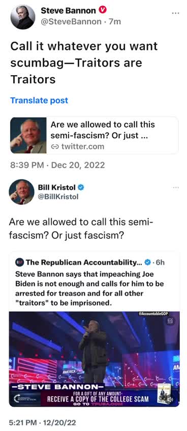 Steve Bannon -- Traitors are Traitors & all Traitors must go to prison