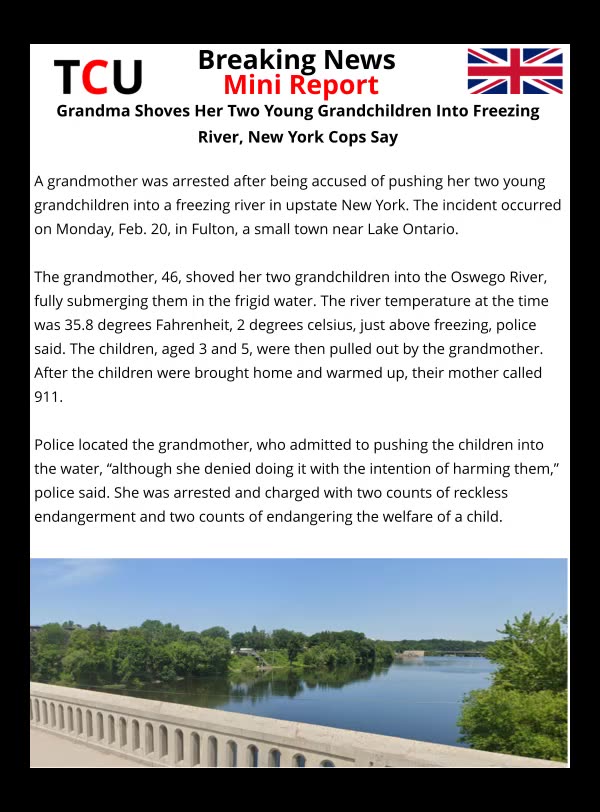 Grandma Shoves Her Two Young Grandchildren Into Freezing River, New York Cops Say