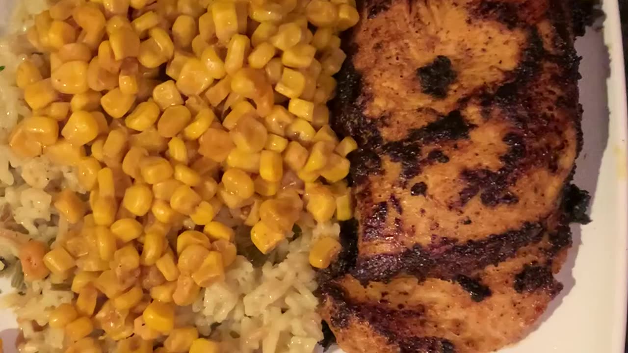 So We Had Grilled Chicken Corn And Rice A Roni For Dinner Tonight!