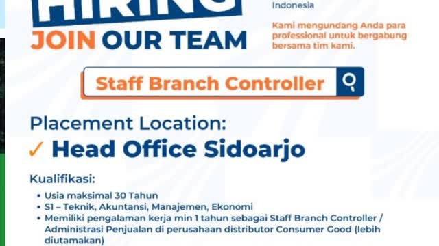 Rekomendasi loker Sentralsari Primasentosa Staff Branch Controller #lowongankerja #shorts #Reels