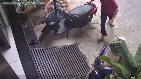 Out of Control Motorcycle Launches into Living Room