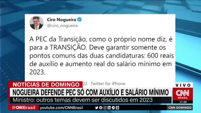 Ciro Nogueira defende PEC só com auxílio e salário mínimo