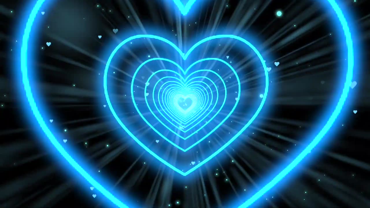 487. Heart Tunnel💙Blue Heart Background Neon Heart Heart
