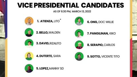 9 presidential candidates at 7 vice presidential candidates