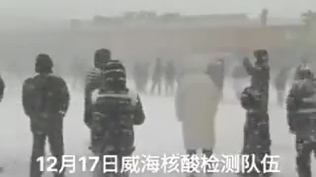 Weihai, Shandong, on 12.17 - four separate queues for compulsory COVID tests in heavy snowstorm!
