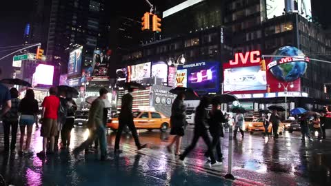 Times Square during a rainy night