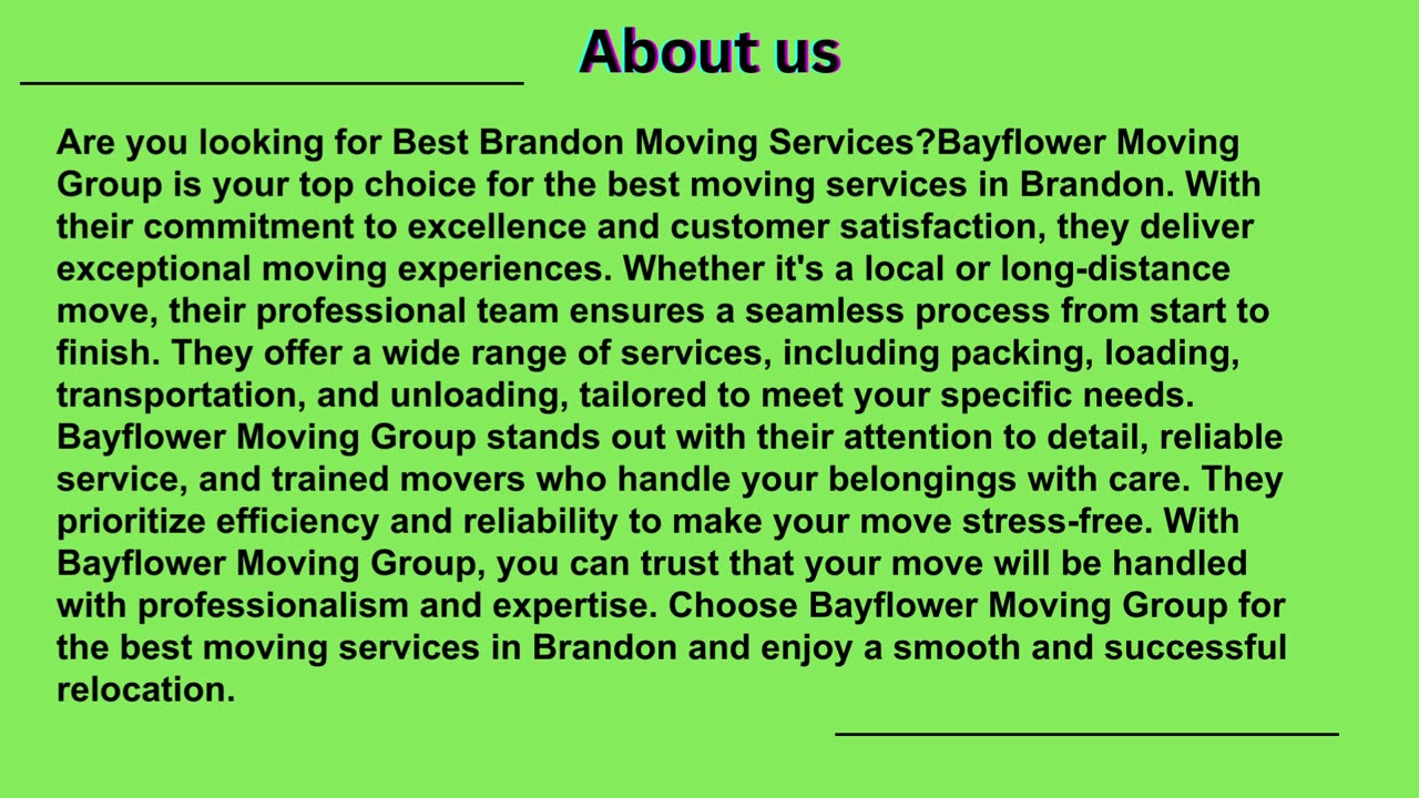 Best Brandon Moving Services - Bayflower Moving Group