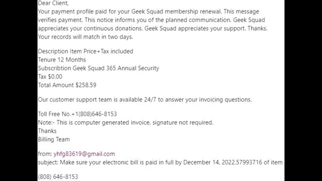 Outgoing Call To Alleged Geek Squad: Caller Frenchman Gilles Duhamel, 808-646-8153, 12/14/22