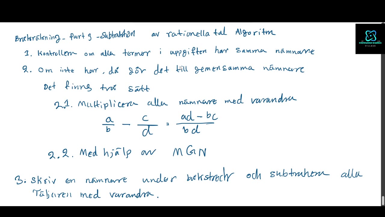 Subtraktion av rationella tal algoritm: Part 3