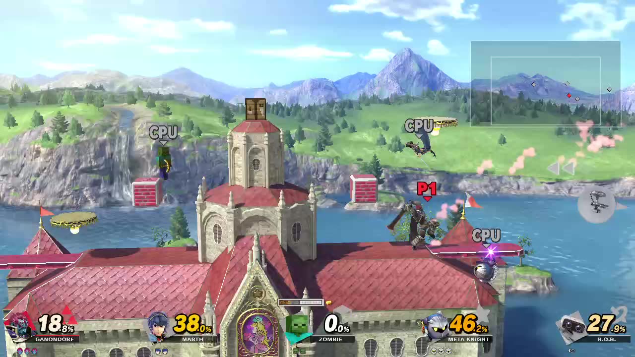 Ganondorf vs Marth vs Zombie vs Meta knight vs ROB on Princess Peach's Castle (Super Smash Bros)