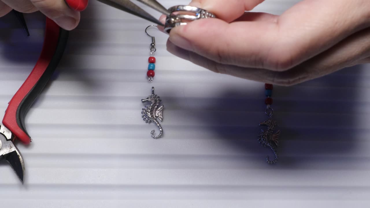 DIY Beaded Dangle Earrings with Seahorse Metal Charm, Handmade Jewelry Tutorial