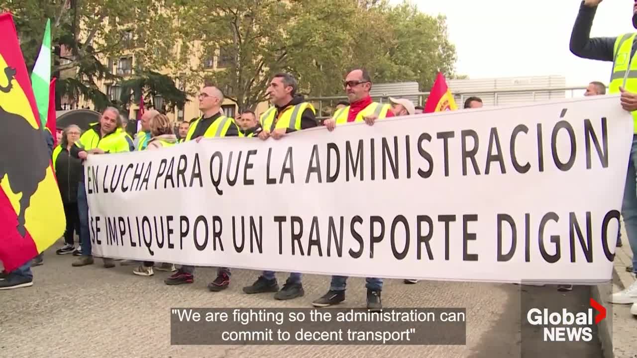 Truckers in Spain march to protest rising cost of living, increased regulations