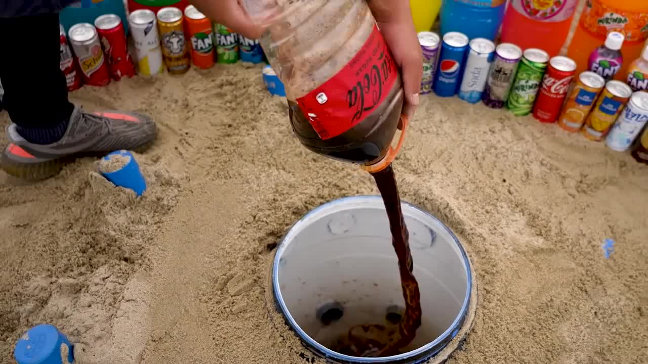 Big Underground Volcanic Eruption from Coca-Cola, Mtn Dew, Monster, Fanta, 7up, Mirinda and Mentos1