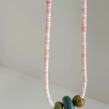 Beautiful Orange spiny oyster smooth beads with Garnet and Calcite pendant handmade necklace