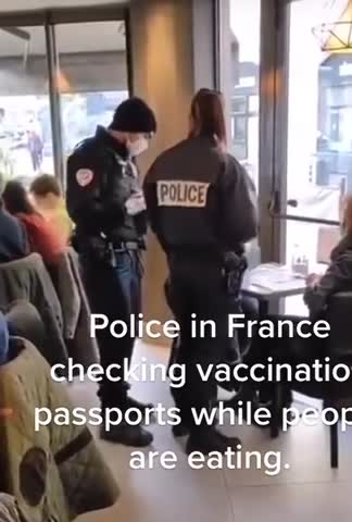 Police in France checking vaccination passport at restaurant