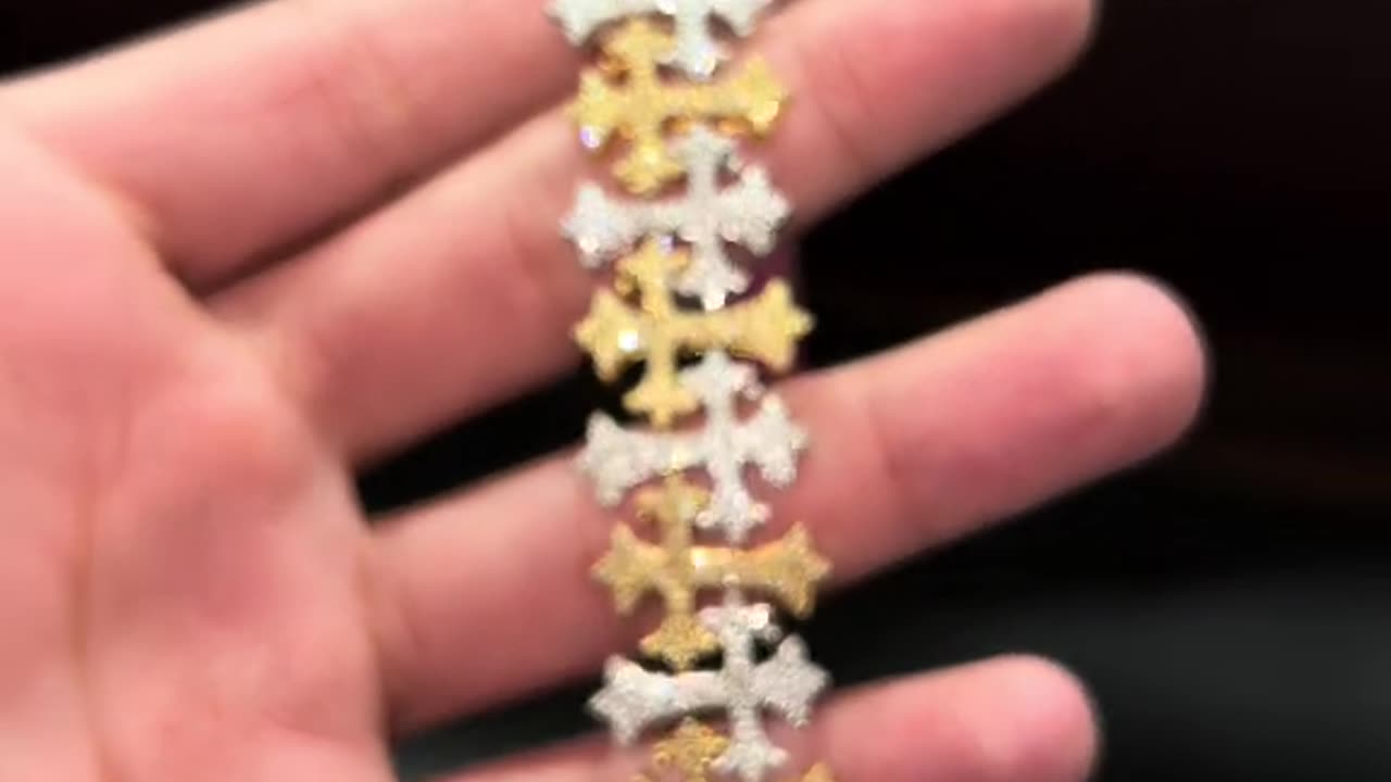 Natural Diamond & Real Gold 2-Tone Cross Bracelet