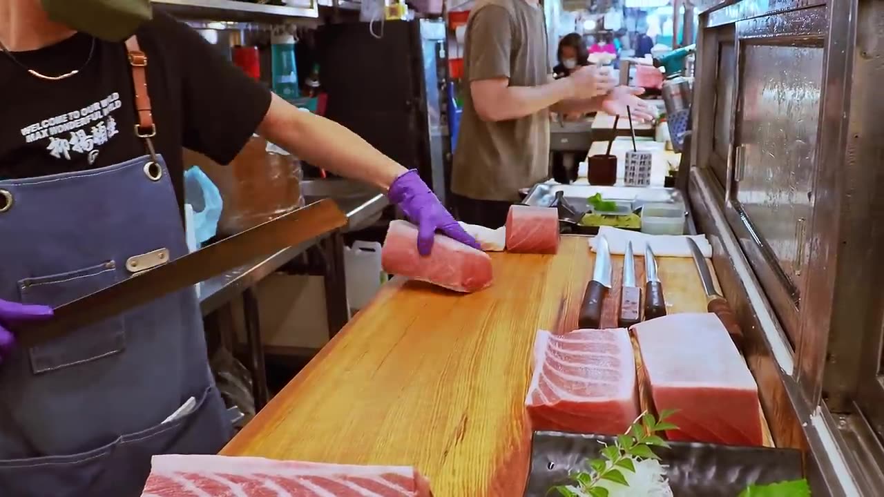 World's Sharpest Tuna Knife！Amazing Giant bluefin tuna cutting Master _ 驚人的！巨大黑鮪魚切割技巧, 黑鮪魚大腹-Sashimi