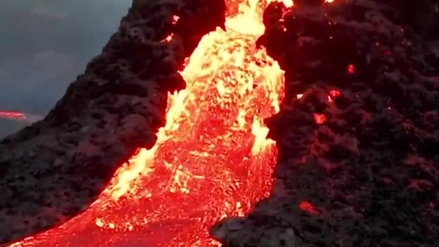 Flying over volcanic lava