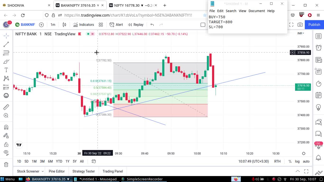 Bank Nifty Paper Trading 30 Sep 2022 | Loss of 1250/- INR