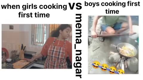 when girls cooking first time vs boys cooking first time !!😱😂