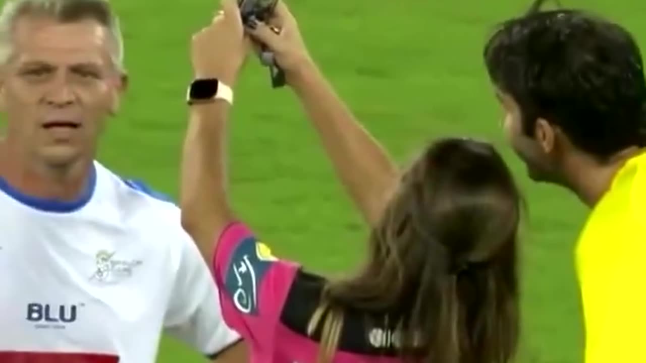 Referee Lilach Asulin takes mid game selfie with football legend Ricardo Kaka