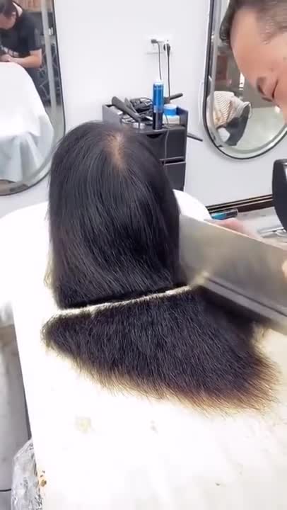 cutting hair in the butcher shop