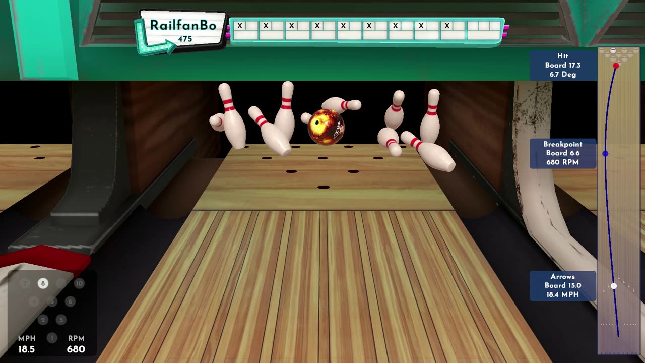 I purposely attempted an 800 series and topped out with two 300 games instead (Premium Bowling)