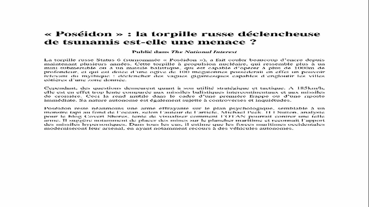 « Poséidon » : la torpille russe déclencheuse de tsunamis est-elle une menace ?
