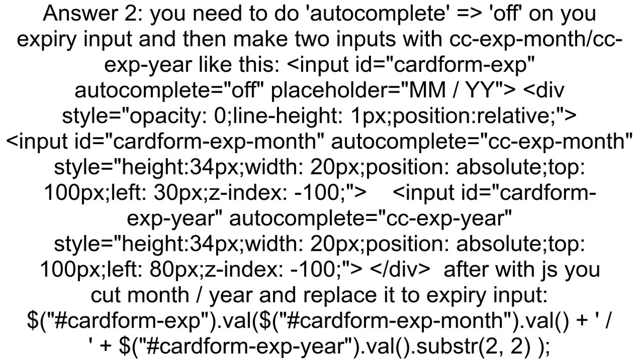 Chrome Credit Card Expiration Autofill Format