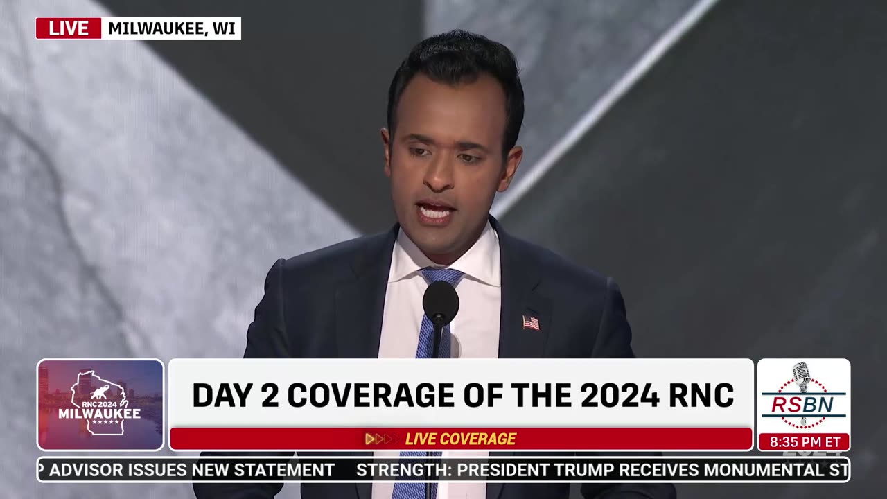 WATCH: Vivek Ramaswamy at 2024 RNC in Milwaukee, WI - 7/16/2024