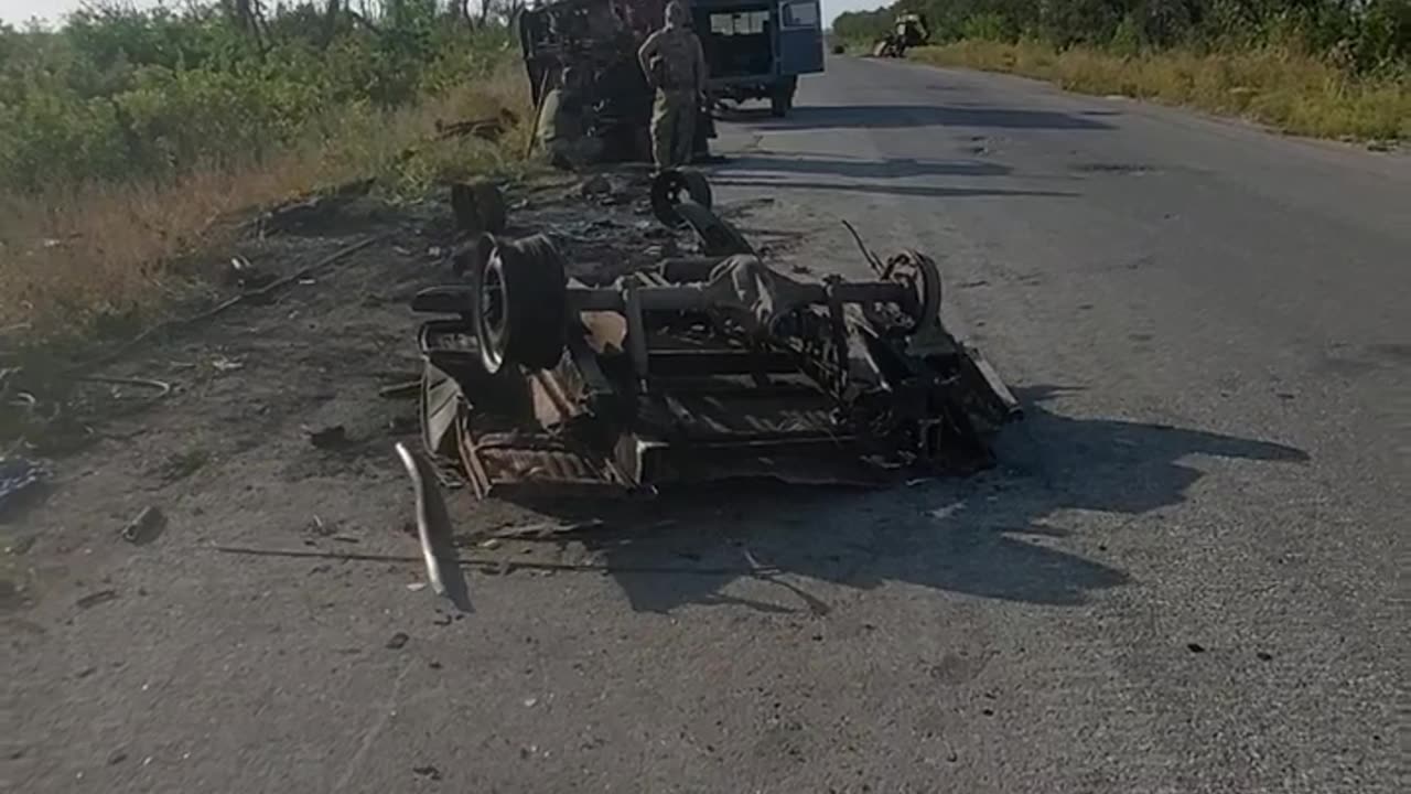 Russians Stuck On Side of the Road After Vehicle Blown in Half