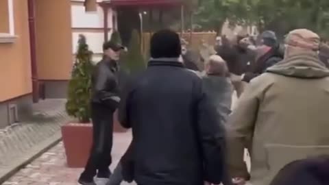 An old Orthodox priest judo throws a young Ukrainian neo-Nazi