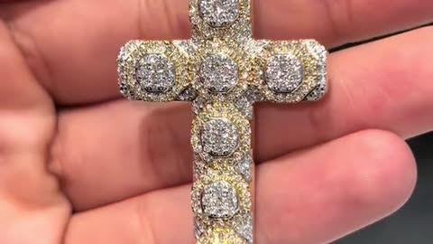 Solid 10K Byzantine Chain & 14K Gold & Diamond Cross Pendant Set