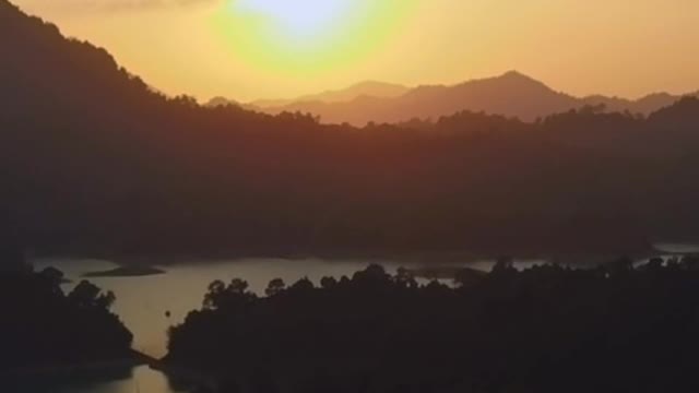 Beautiful sunset on a bay from above