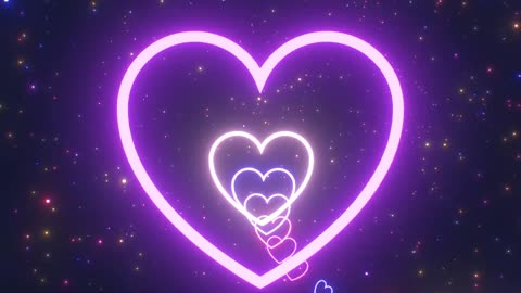 824. Ultraviolet Neon 824. Glowing Heart Lights Tunnel Roller Coaster In Space