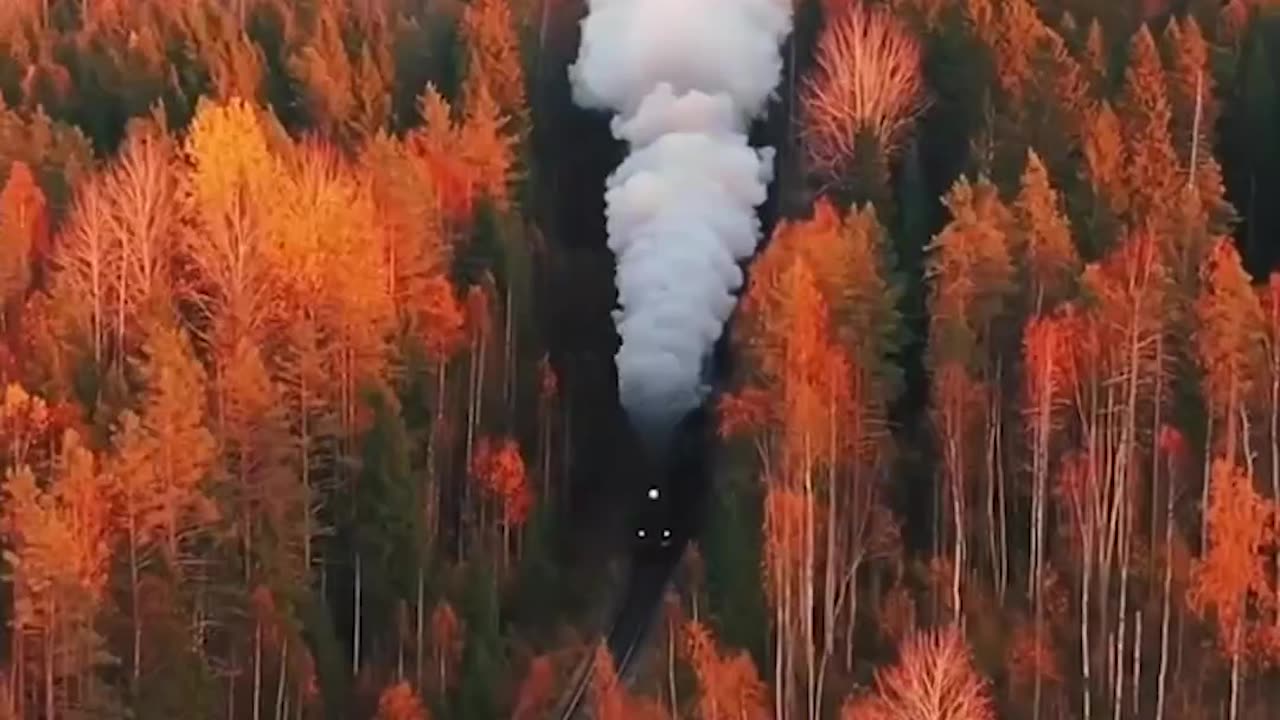 Train rolls through beautiful wilderness