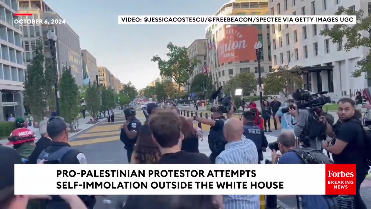 GRAPHIC WARNING- Man Attempts Self-Immolation Outside The White House During Pro-Palestinian Protest