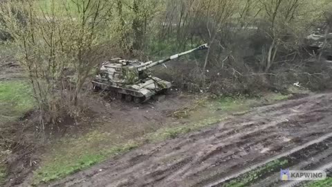 Russian crews of 152-mm self-propelled howitzers "Msta-S" fire up on Ukranian targets