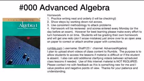000 Intro to Advanced Algebra
