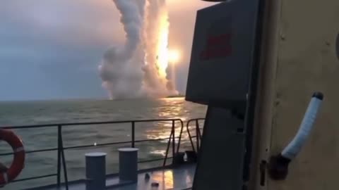 Salvo of Kalibr Cruise Missiles Launched From the Black Sea at the Territory of Ukraine