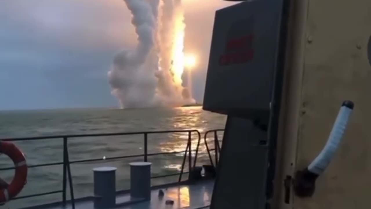 Salvo of Kalibr Cruise Missiles Launched From the Black Sea at the Territory of Ukraine